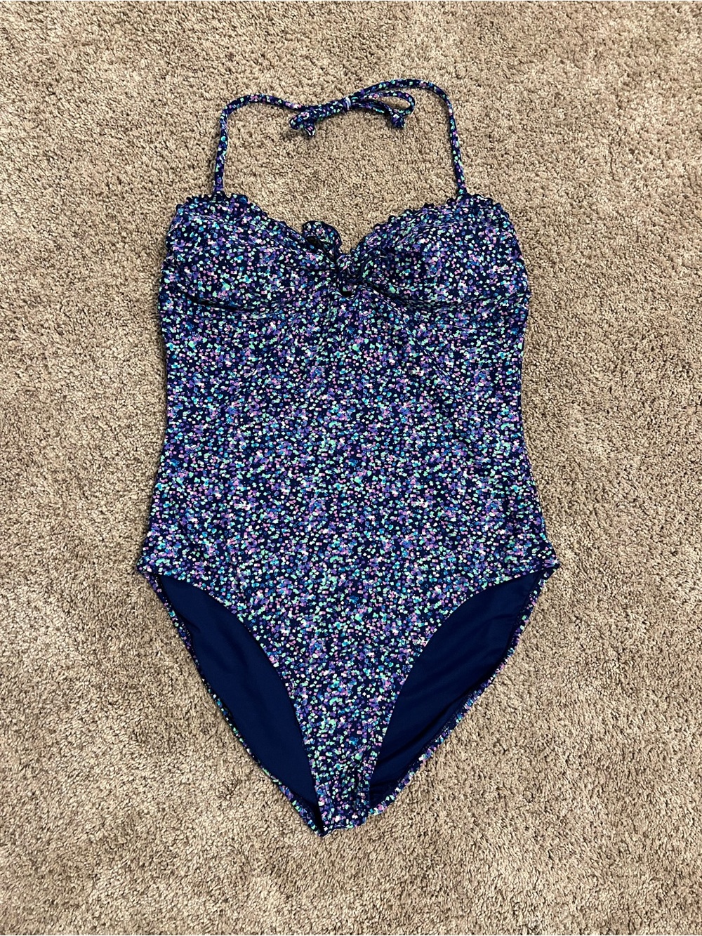 Old Navy Navy Multi-Color Speckled One-Piece Swimsuit